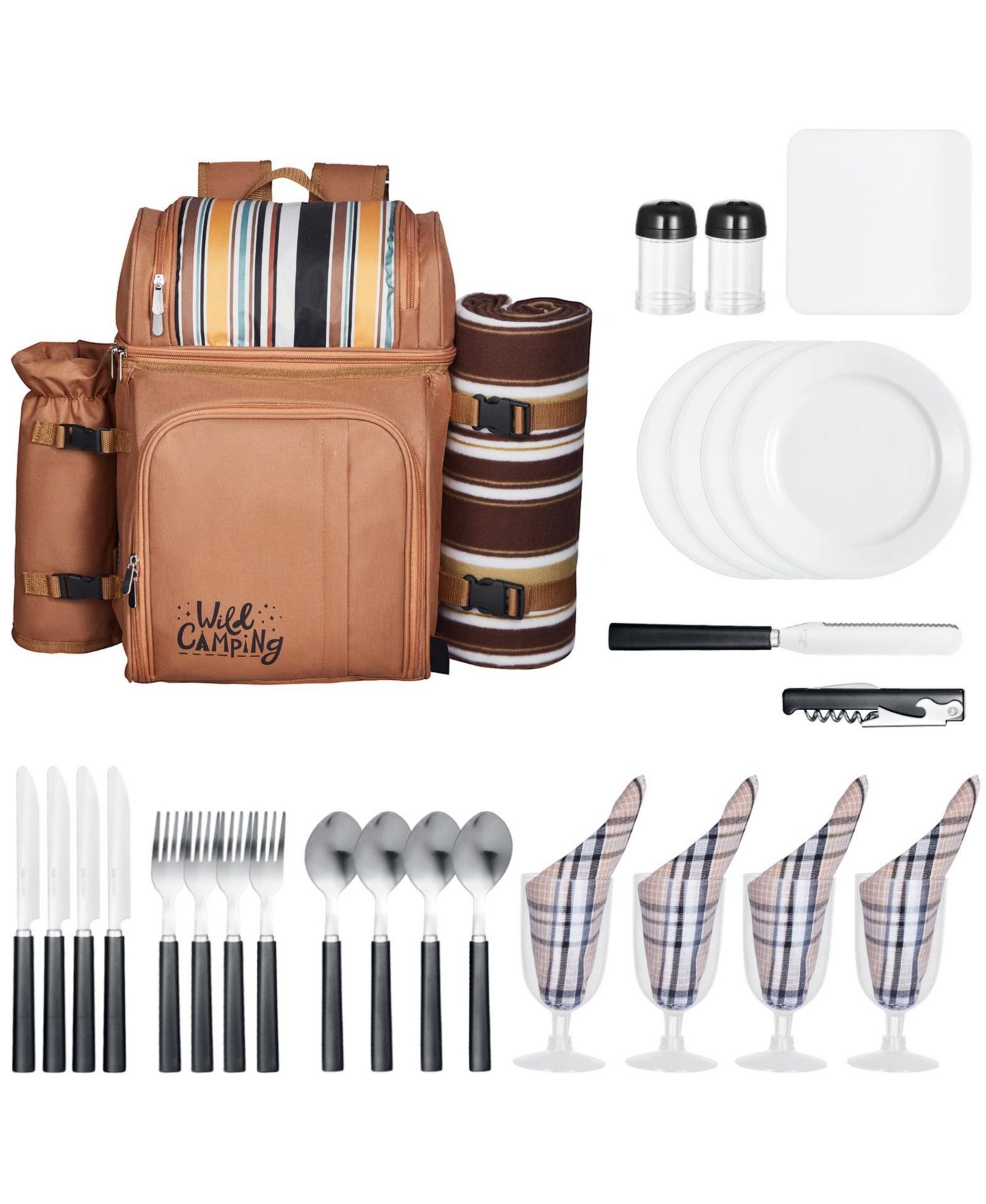 4-Person Picnic Backpack with Insulated Cooler, Blanket and Cutlery Set