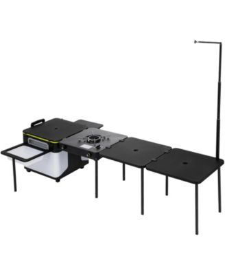 All-in-One Mobile Outdoor Kitchen with Wheels, Windproof Stove and Folding Tables
