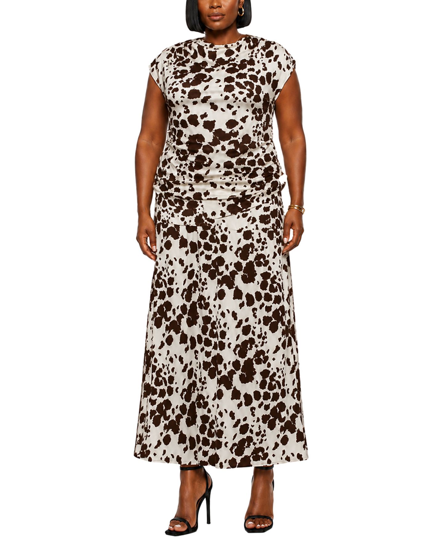Женская юбка COIN 1804 Plus Size Cow Print Elastic Waist Maxi, цвет: Слоновая кость коричневый — фото 4