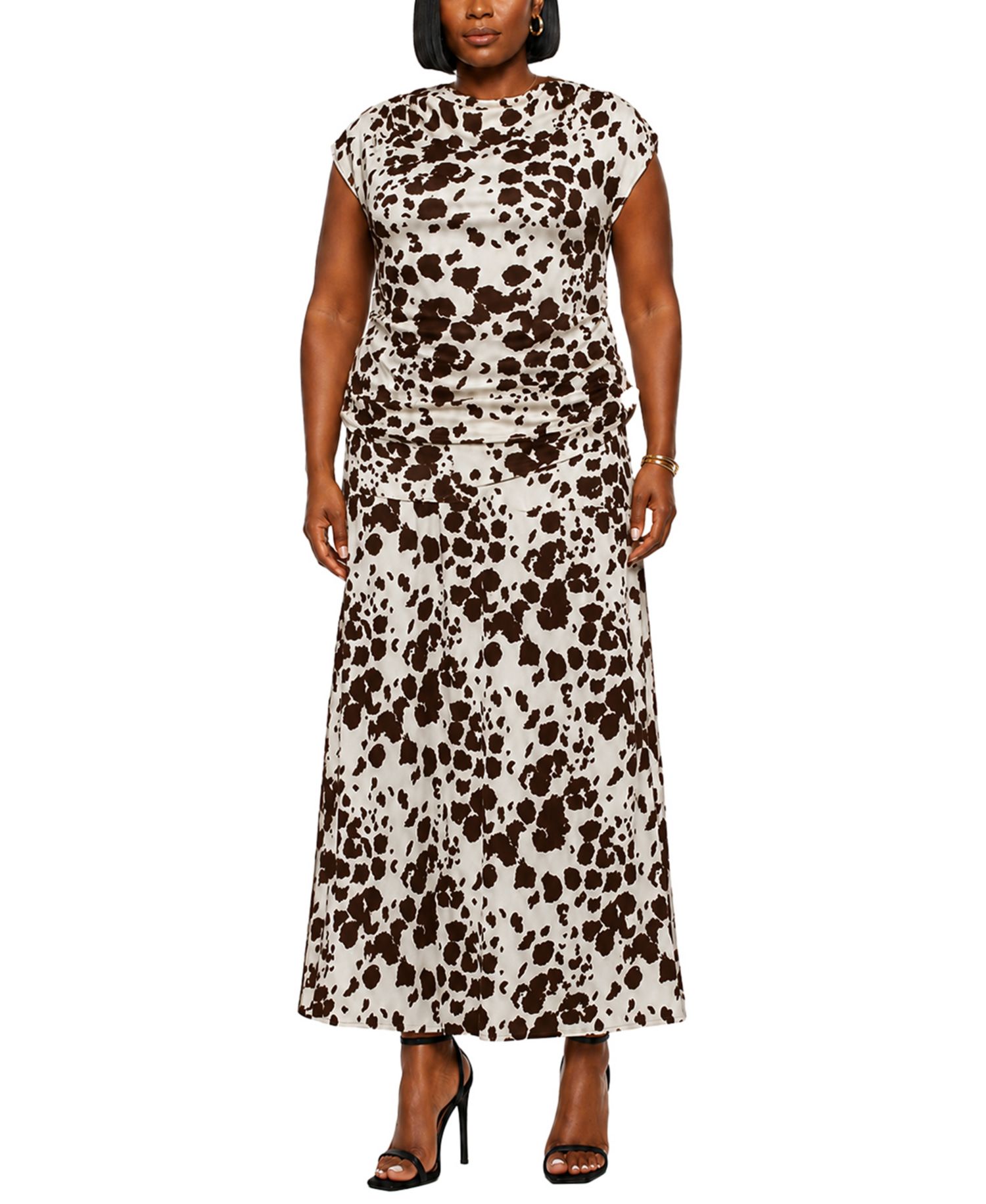 Plus Size Cow Print Elastic Waist Maxi Skirt