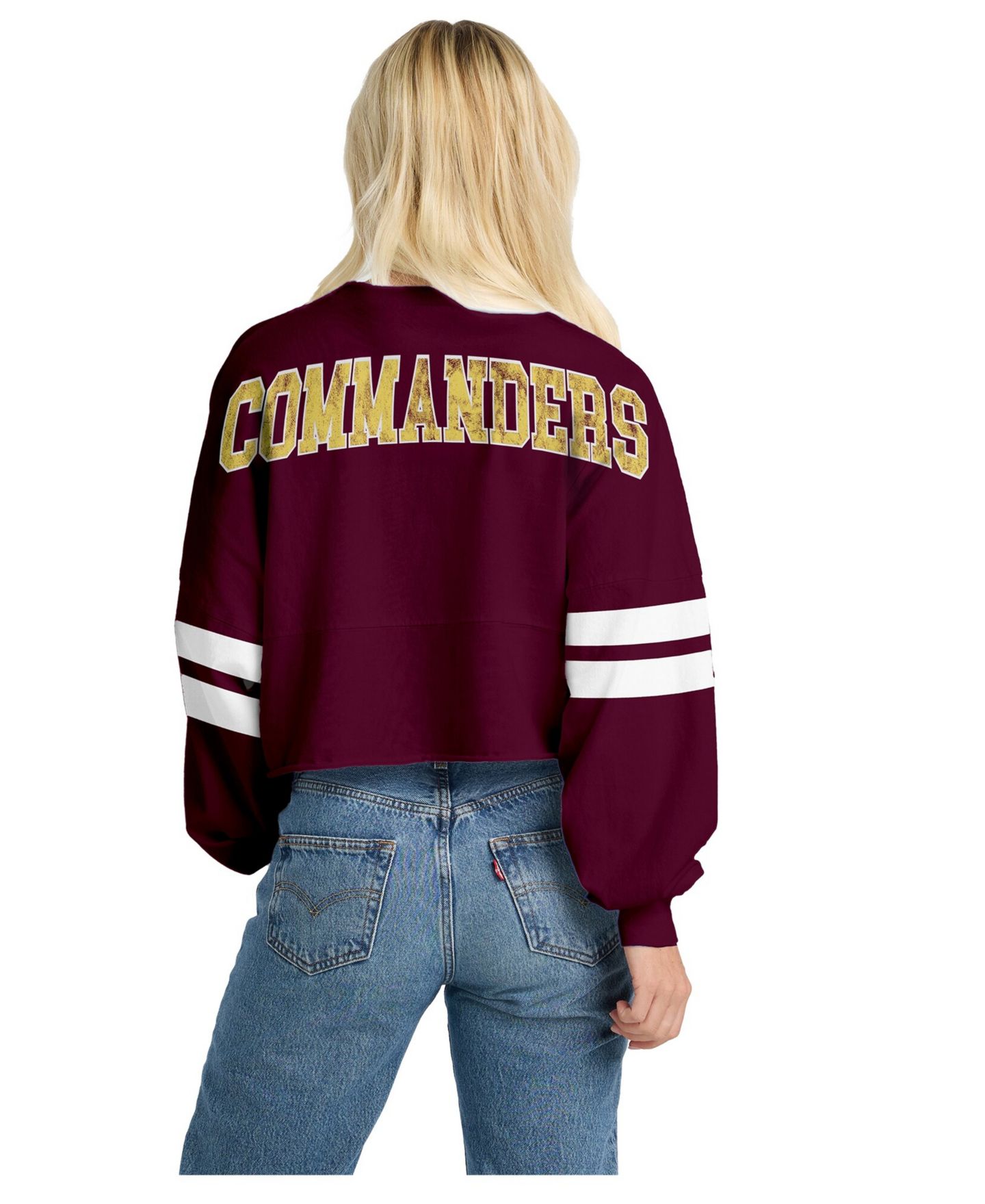 Женская футболка Spirit Jersey Washington Commanders Oversized Cropped Stripe Long-Sleeve — фото 2