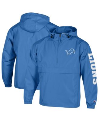 Men's Blue Detroit Lions Packable Hooded Windbreaker Half-Zip Sweatshirt