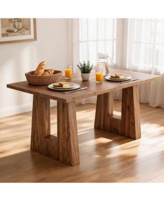 Dining Table for 4-6 People, Modern Kitchen Table, Mid-Century Kitchen Table with Leg Base, Wood Dining Room Table, Easy Assembly for Kitchen