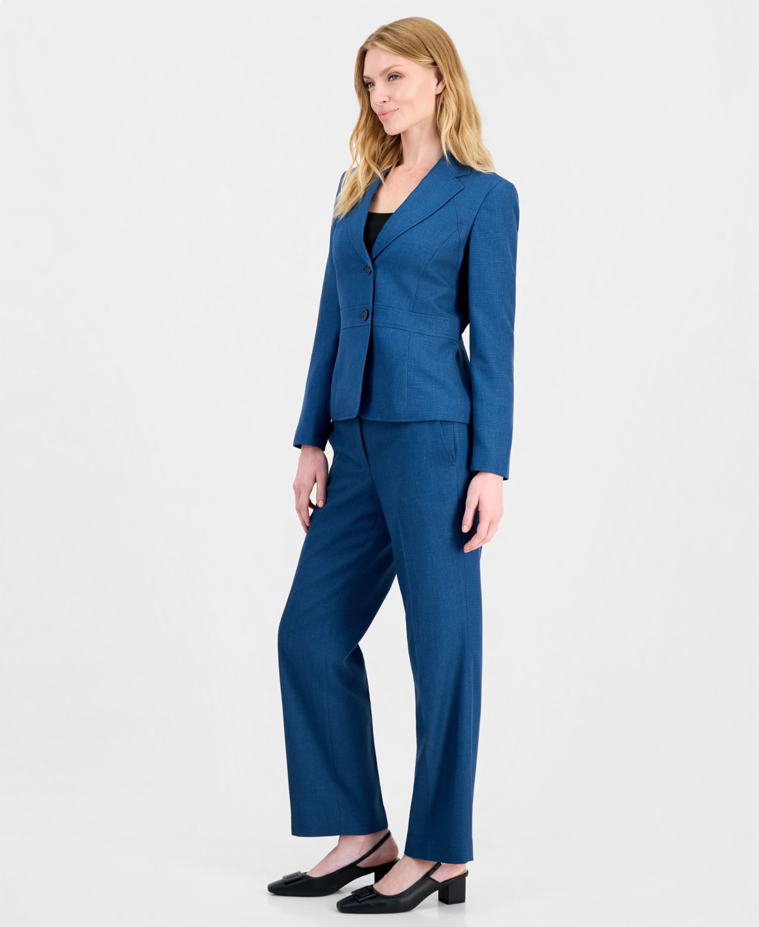Women's Houndstooth Wide-Leg Classic Fit Jacket and Pants, 2-Piece Suit