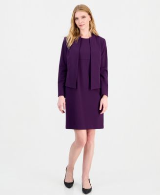 Women's Empire Waist Seam Crewneck Jacket and Dress, 2-Piece Suit