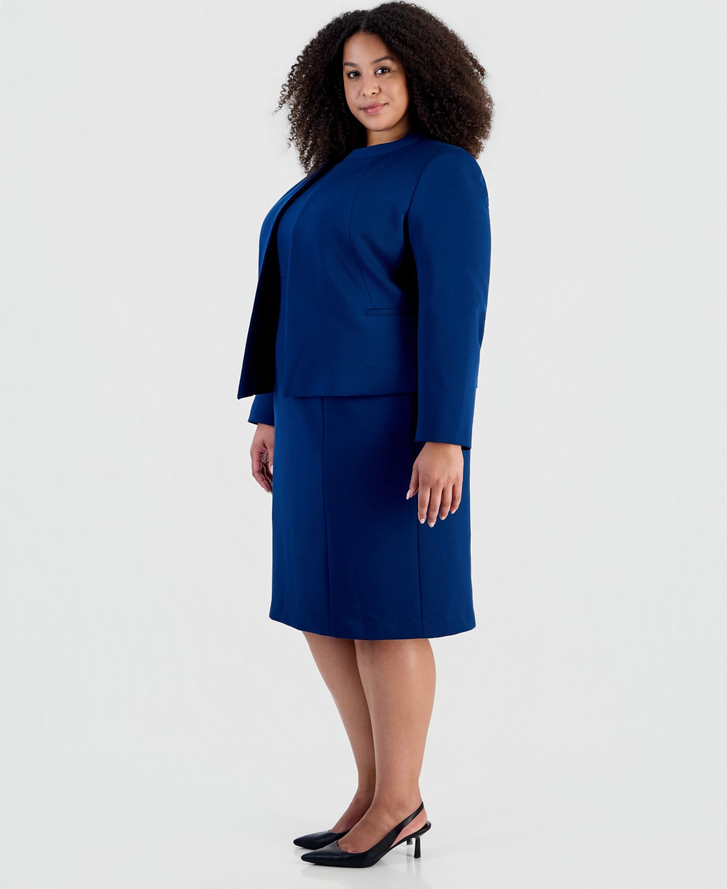Plus Size Stretch Ponte Empire-Waist Jacket and Dress, 2-Piece Suit