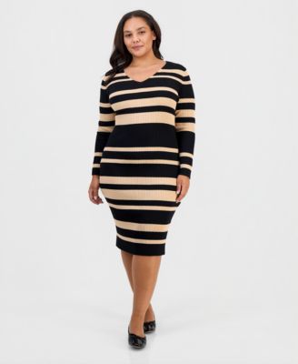 Plus Size Long-Sleeve V-Neck Body-Con Midi Dress