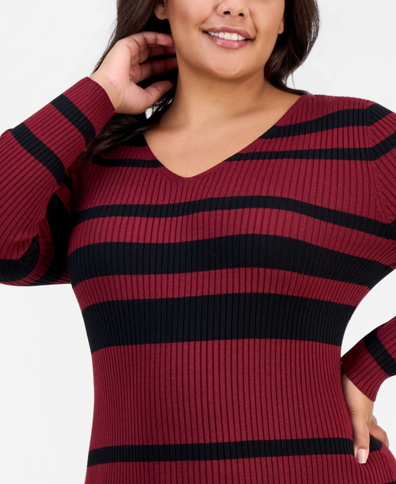Plus Size Long-Sleeve V-Neck Body-Con Midi Dress