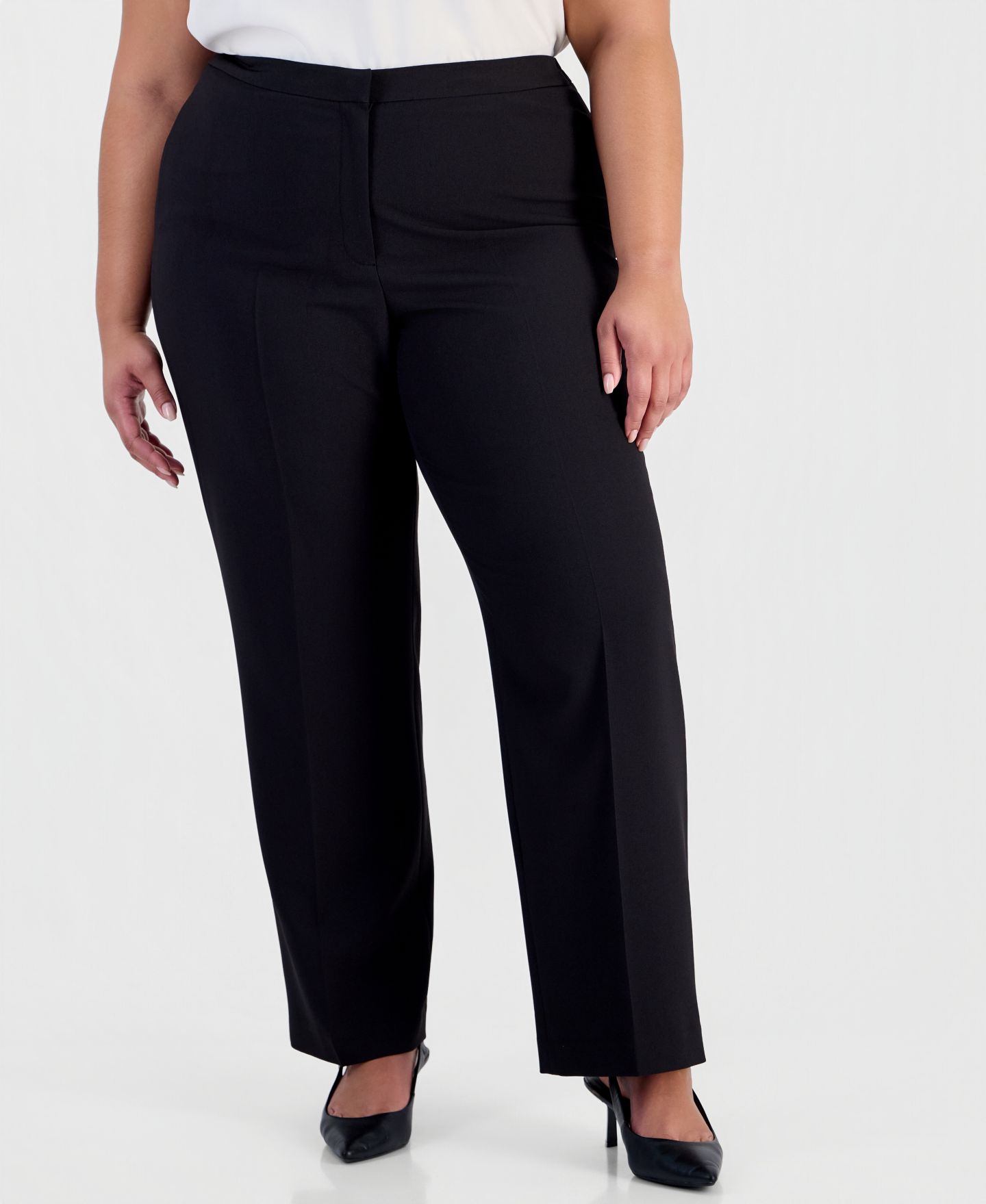 Женский комплект Le Suit Plus Size Kate Two-Button Contrast Piping Jacket and Pants, 2-Piece Suit, цвет: Чёрный / Ванильный ледяной — фото 9