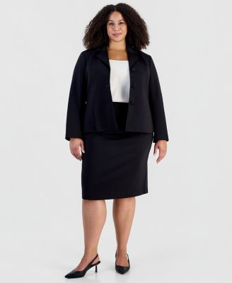 Plus Size Three-Button Peplum Pencil Jacket and Skirt, 2-Piece Set