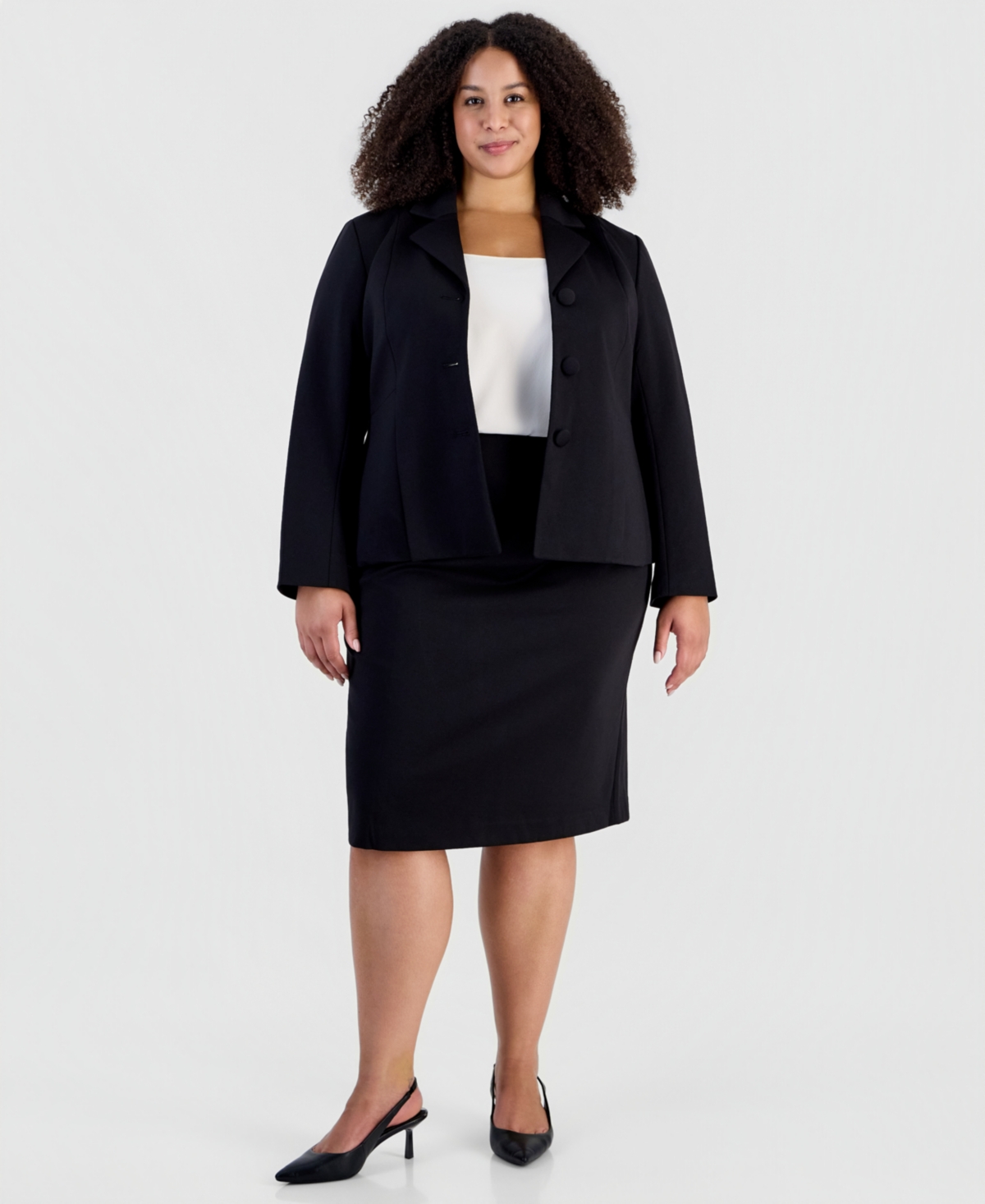 Le Suit Plus Three-Button Peplum Pencil Jacket and Skirt, 2-Piece Set