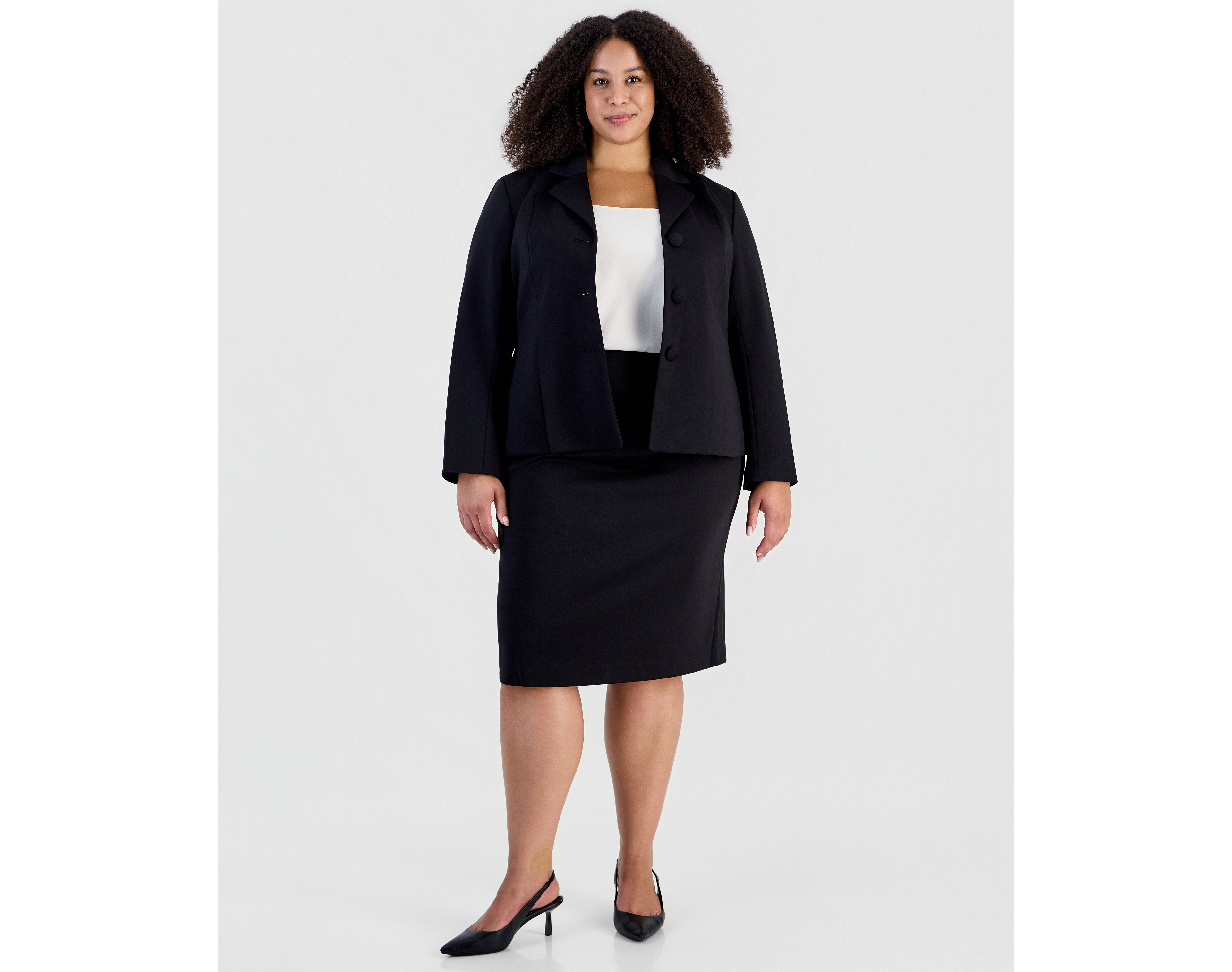 Le Suit plus Peplum Pencil Notched-Collar Jacket and Skirt, 2-Piece Set