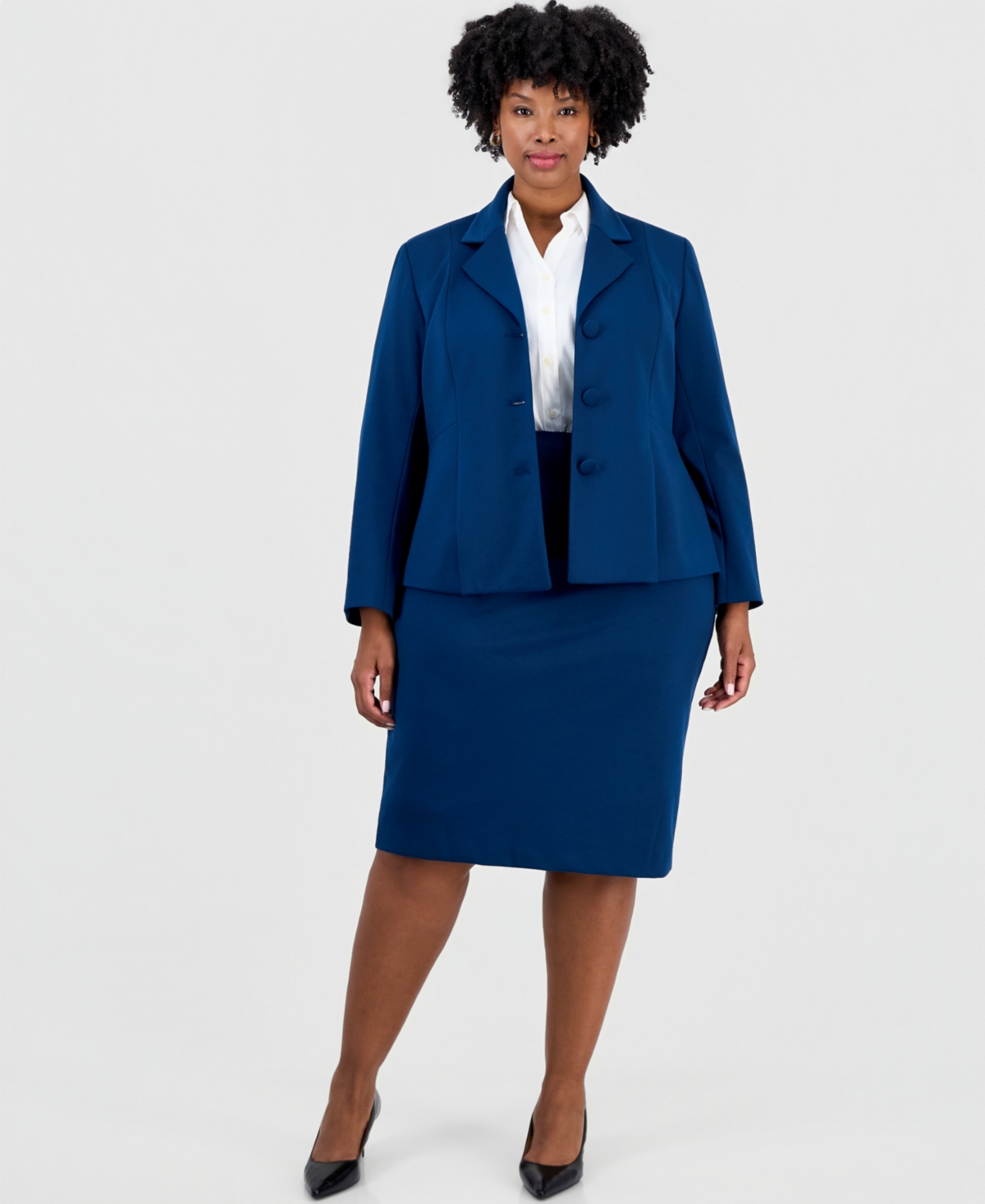 Le Suit plus Size Peplum Pencil Notched-Collar Jacket and Skirt, 2-Piece Set - Dark Mallard