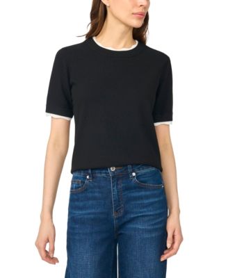 Women's Scalloped-Trim Short-Sleeve Crewneck Sweater