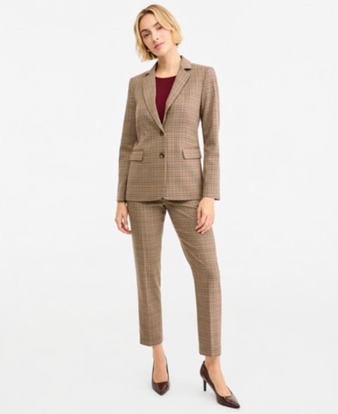 Женские комплекты Tahari ASL Glenn Plaid Blazer, Short-Sleeve Sweater & Straight-Leg Pants, цвет: Клюквенный разноцветный