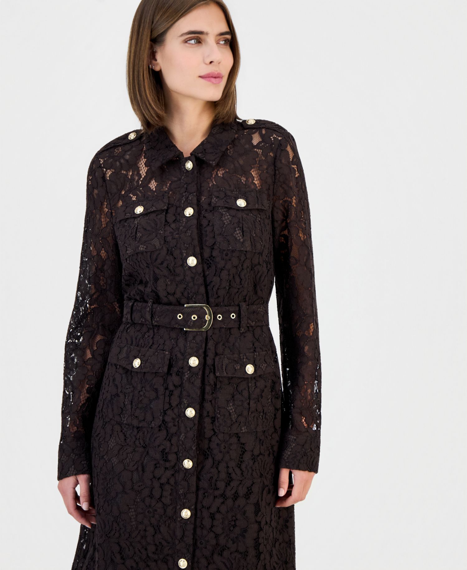 Women's Long-Sleeve Lace Shirt Dress