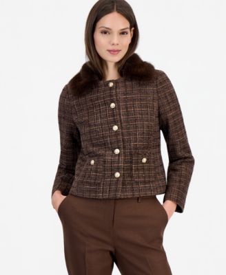 Women's Cropped Boucl&eacute; Plaid Jacket