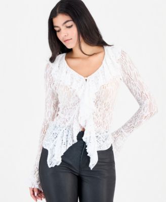 Women's Laney Sheer Ruffled V-Neck Cardigan