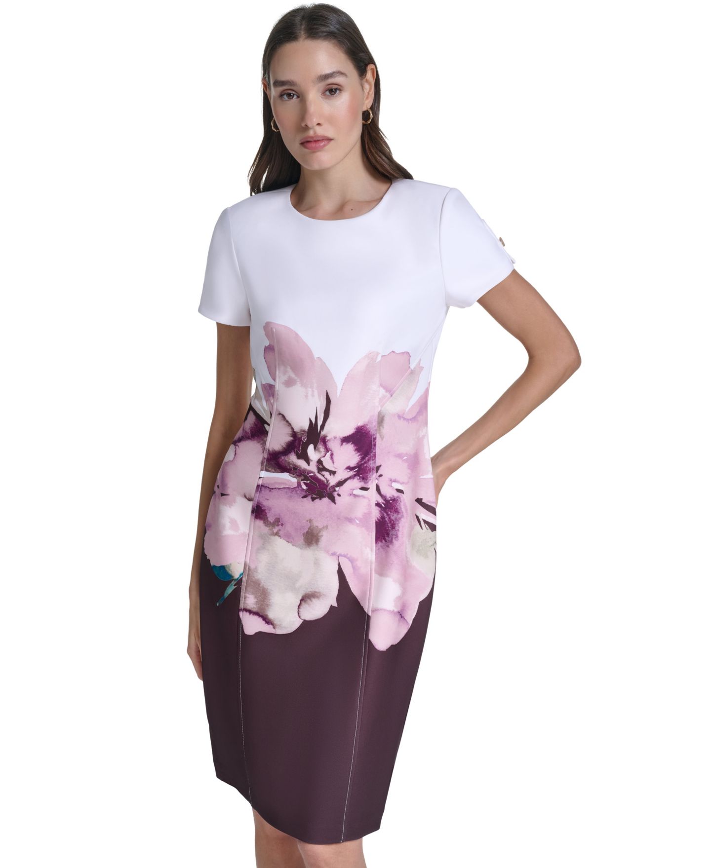 Женское платье Calvin Klein Floral Sheath Midi, цвет: Кофейный разноцветный — фото 2