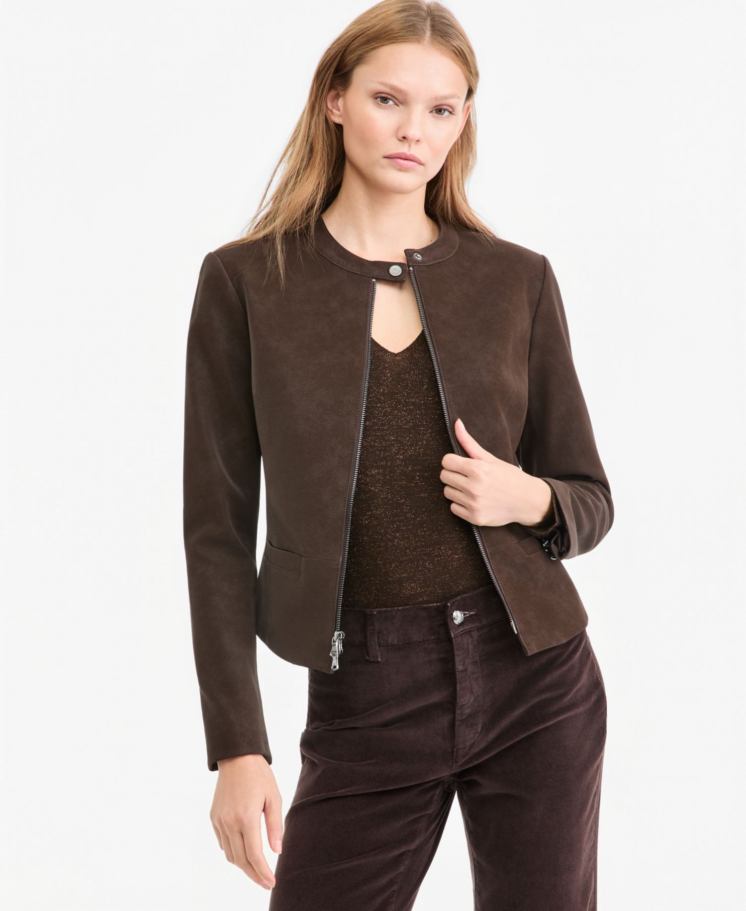 Women's Serena Faux-Suede Short 2-Way-Zipper Jacket