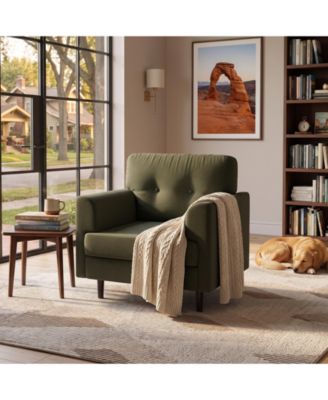 Mid-Century Fabric Leisure Armchair with Wooden Support Frame, Thick Foam Padding, Quick Tool-Free Assembly and High Weight Bearing Limit