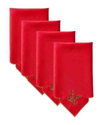Holiday Embroidered Holly Napkins, Set of 4