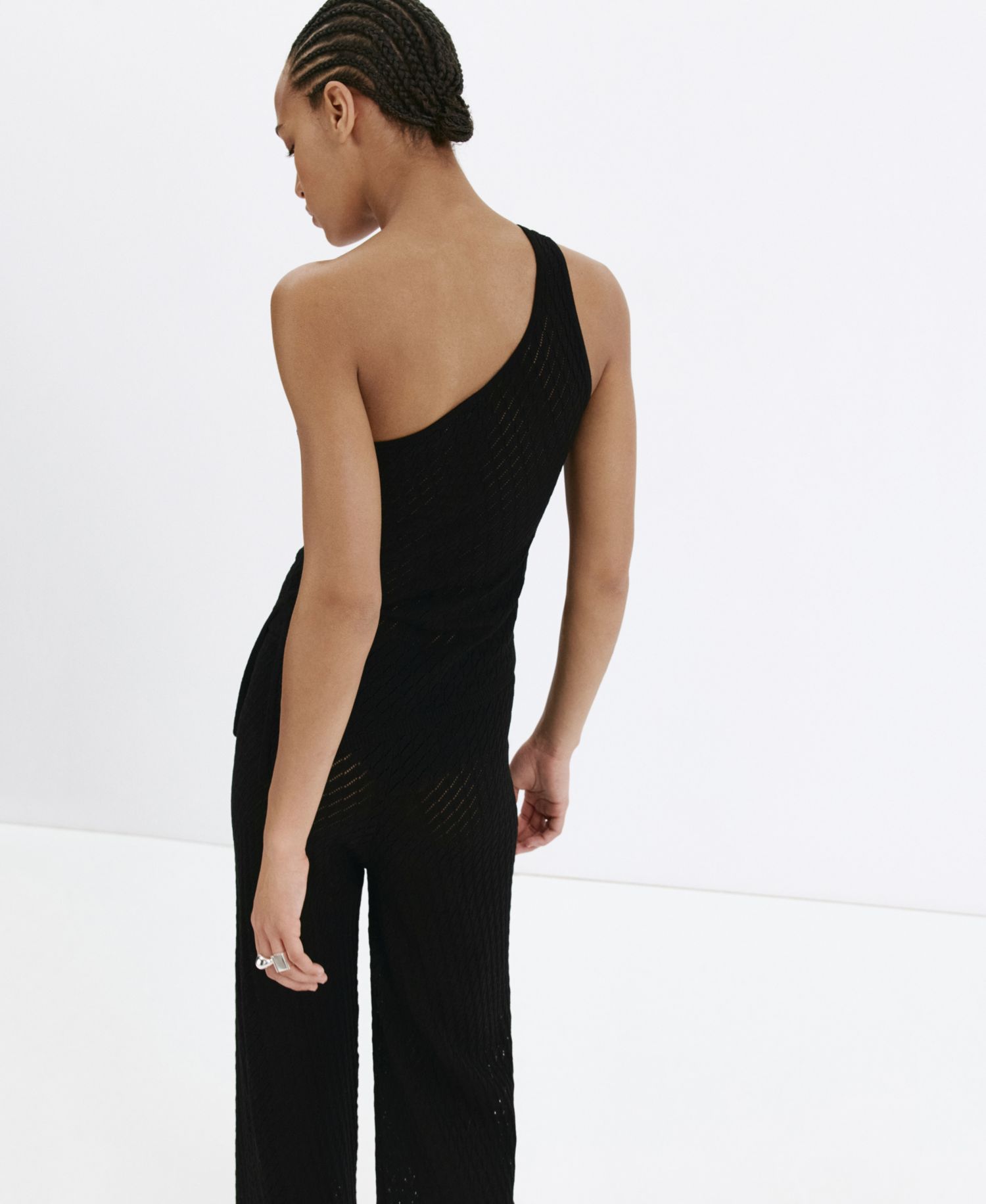 Women's One-Shoulder Open-Knit Side-Slit Top