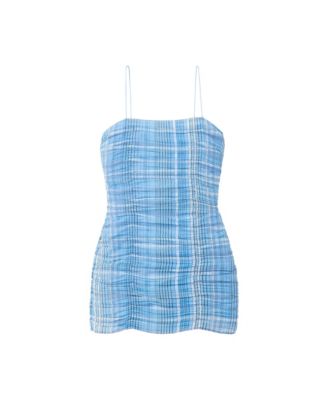 Women's Plaid Ruched Strapless Mini Dress