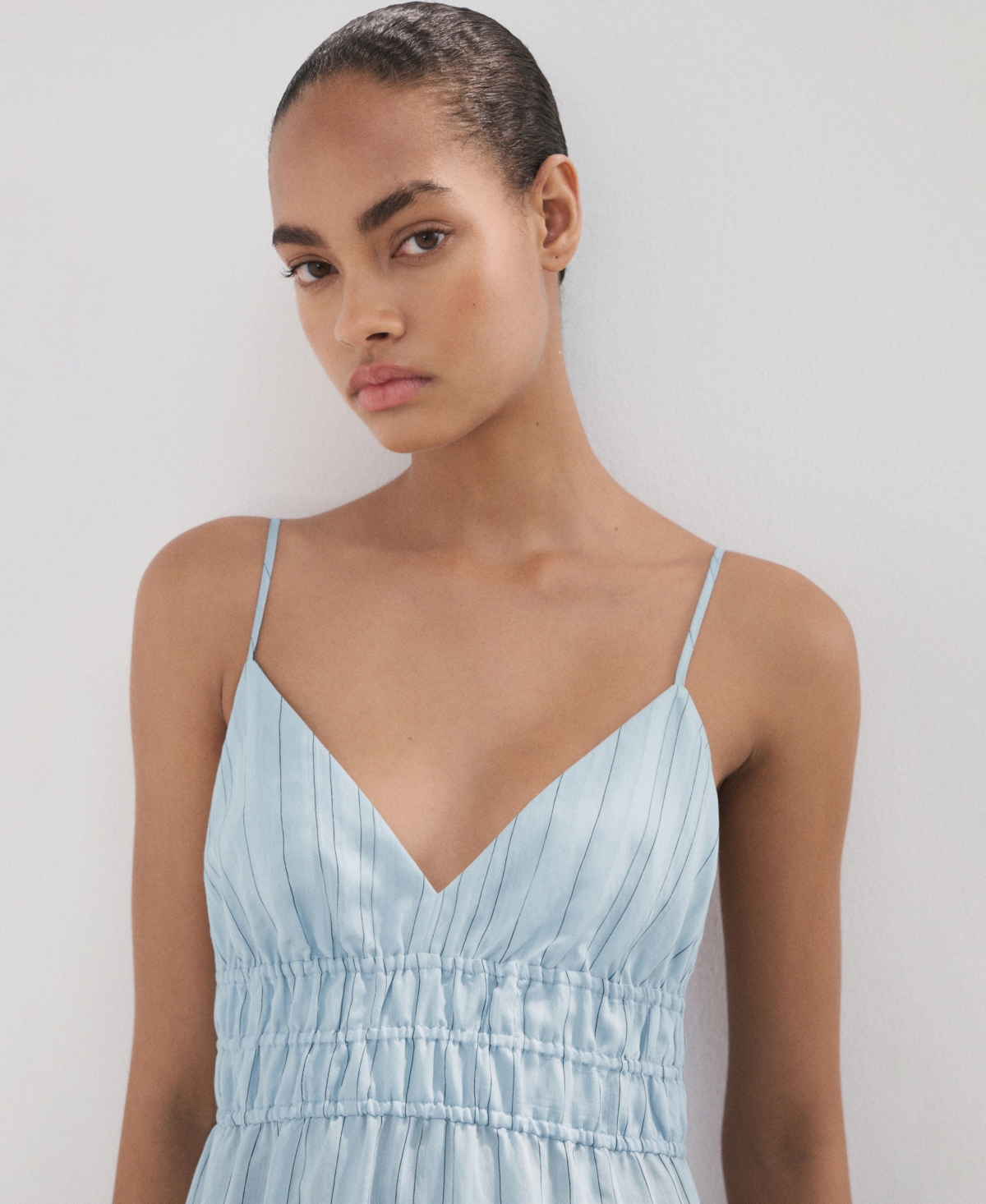 Mango Women's Striped Midi Gathered Dress