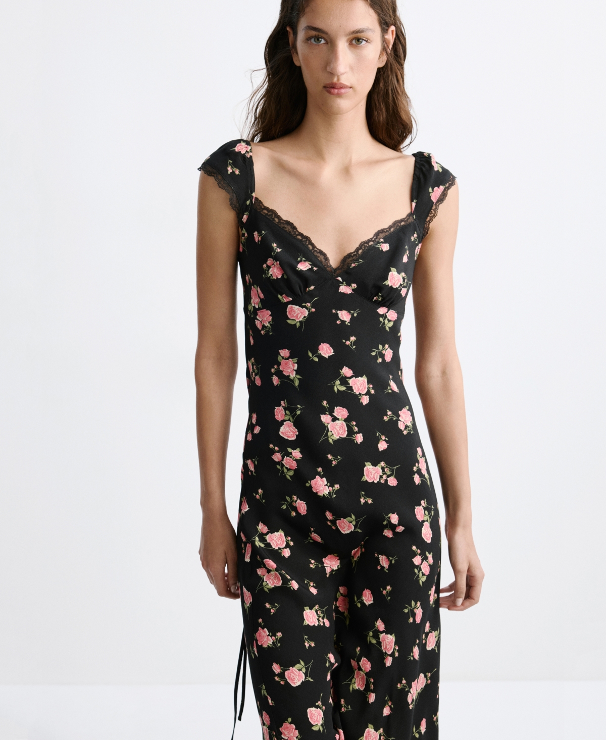 Mango Women's Short-Sleeve V-Neck Floral-Print Midi Dress