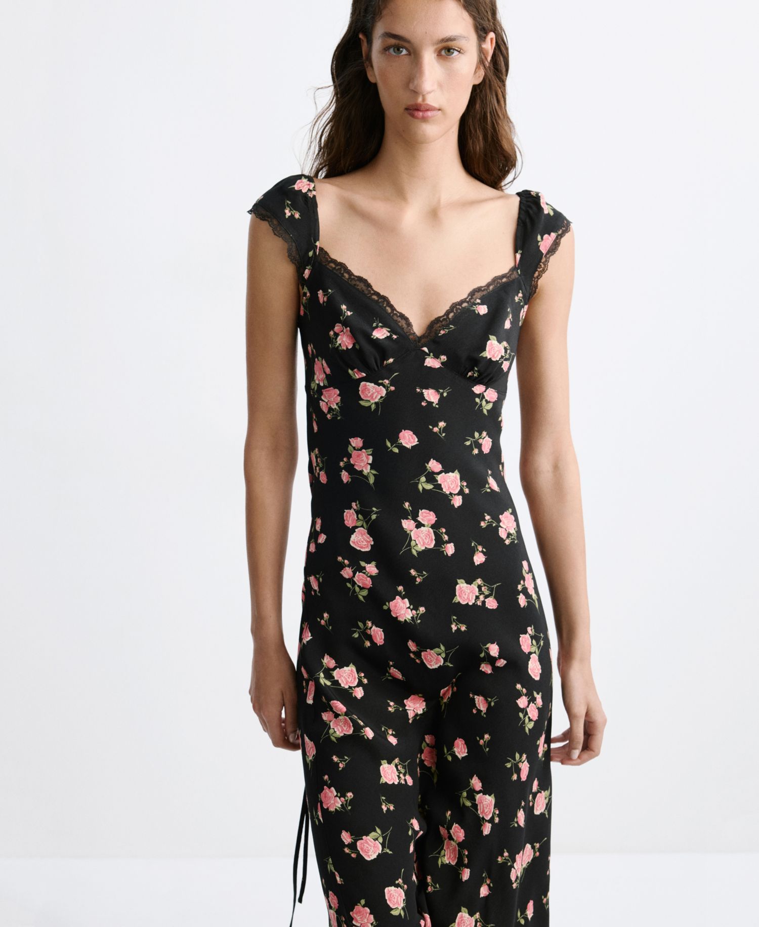 Women's Short-Sleeve V-Neck Floral-Print Midi Dress
