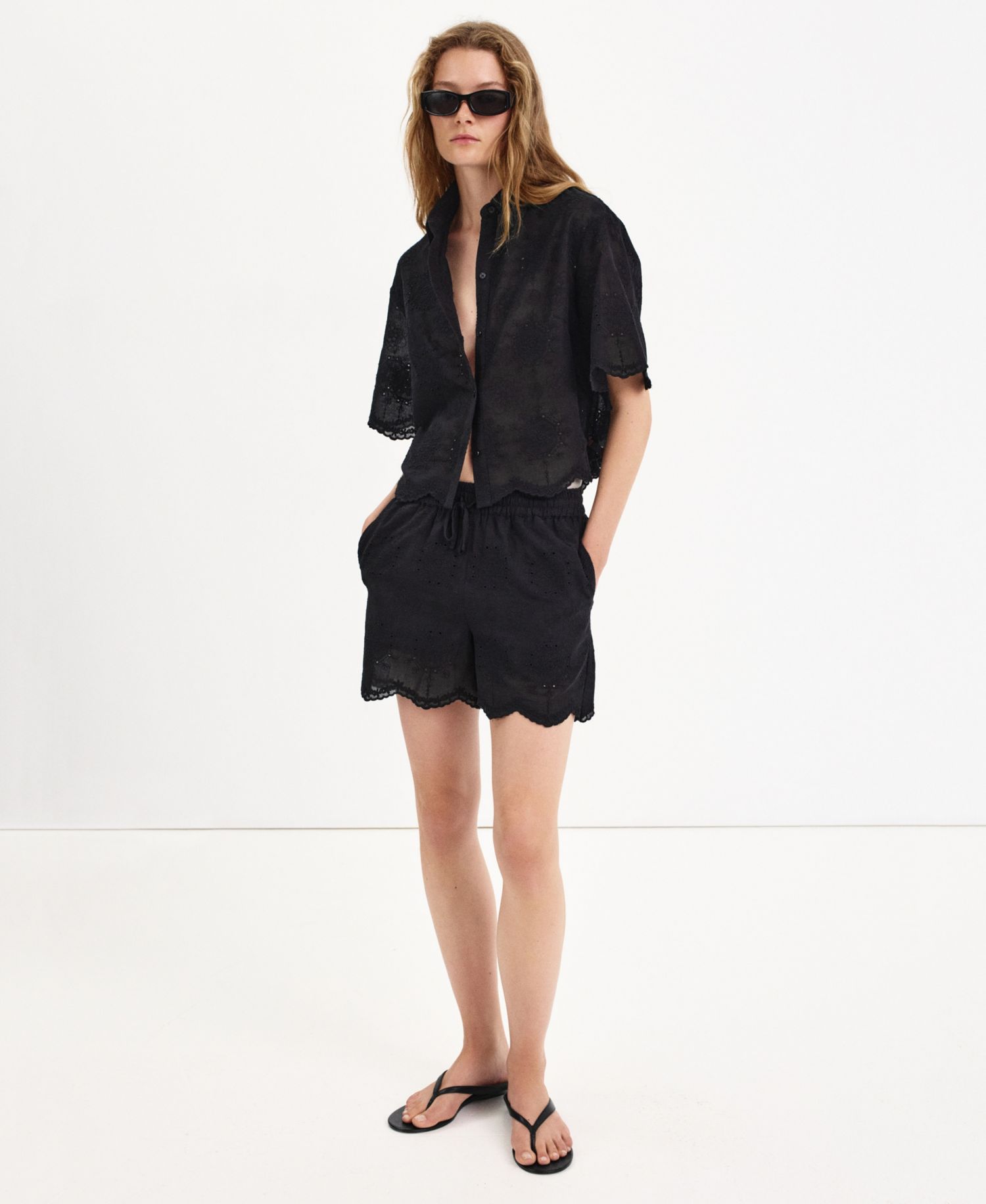 Women's Embroidered Cropped Short-Sleeve Shirt