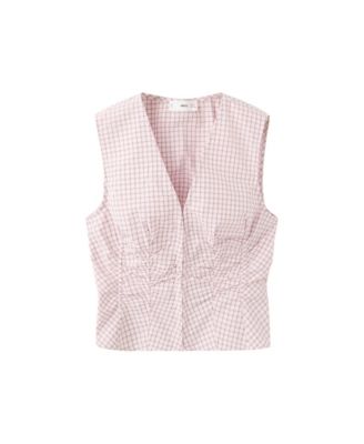 Women's Checkered V-Neck Sleeveless Blouse