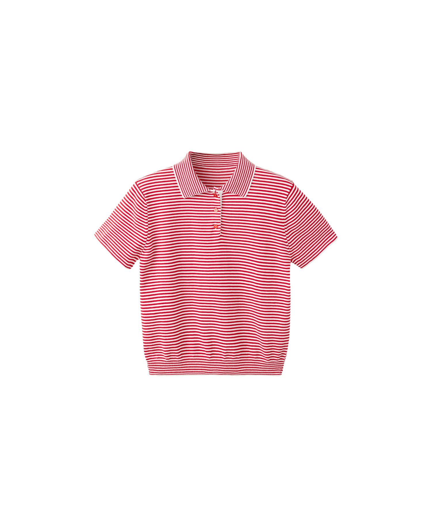 Women's Striped Polo Short-Sleeve Sweater