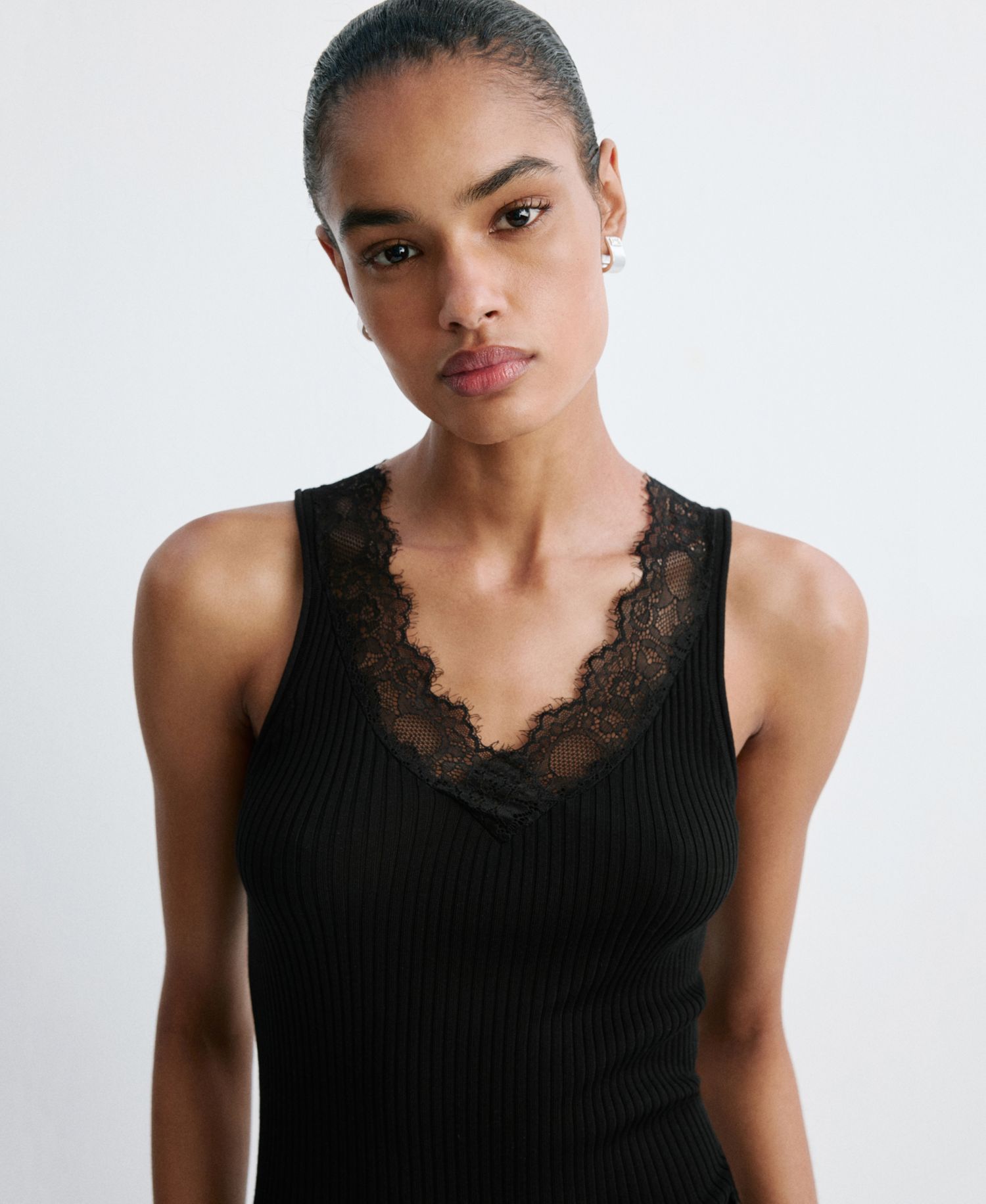 Women's Ribbed Lace Tank Top