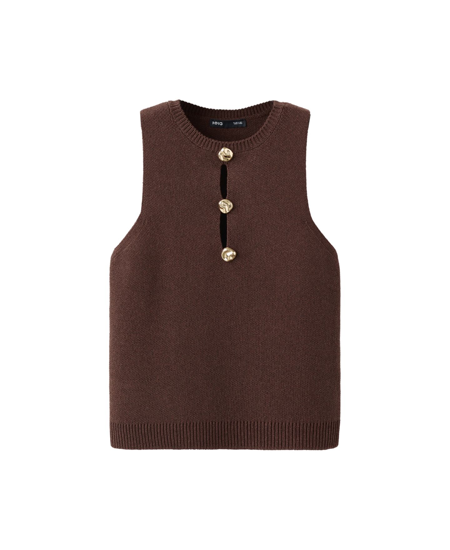 Женский топ Mango Crew Neck Knit Bead Detail, цвет: Коричневый — фото 7