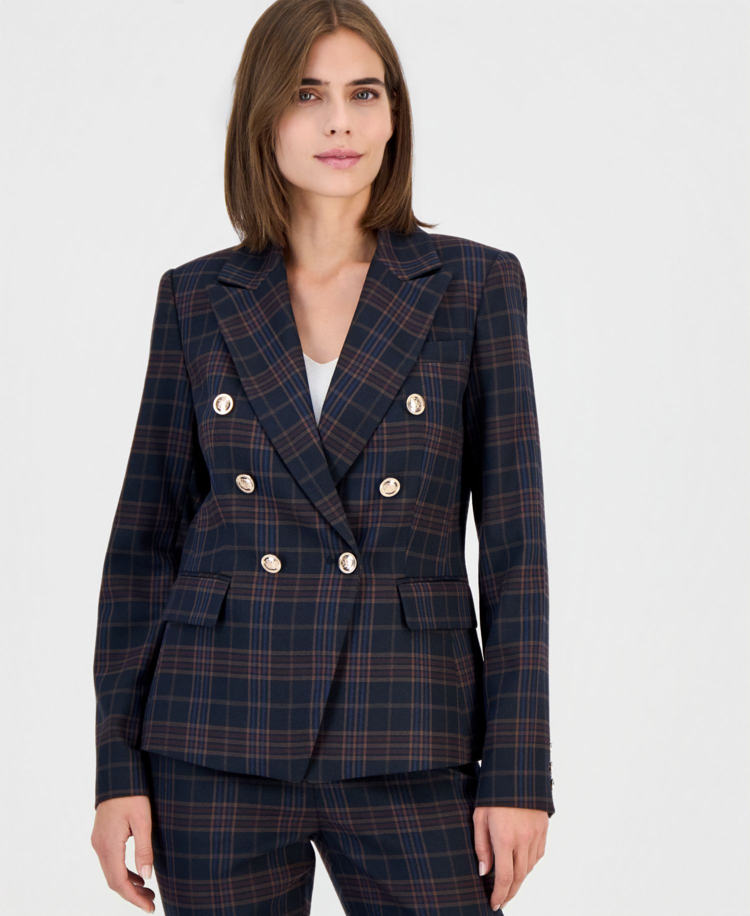 Women's Double-Breasted Plaid Blazer