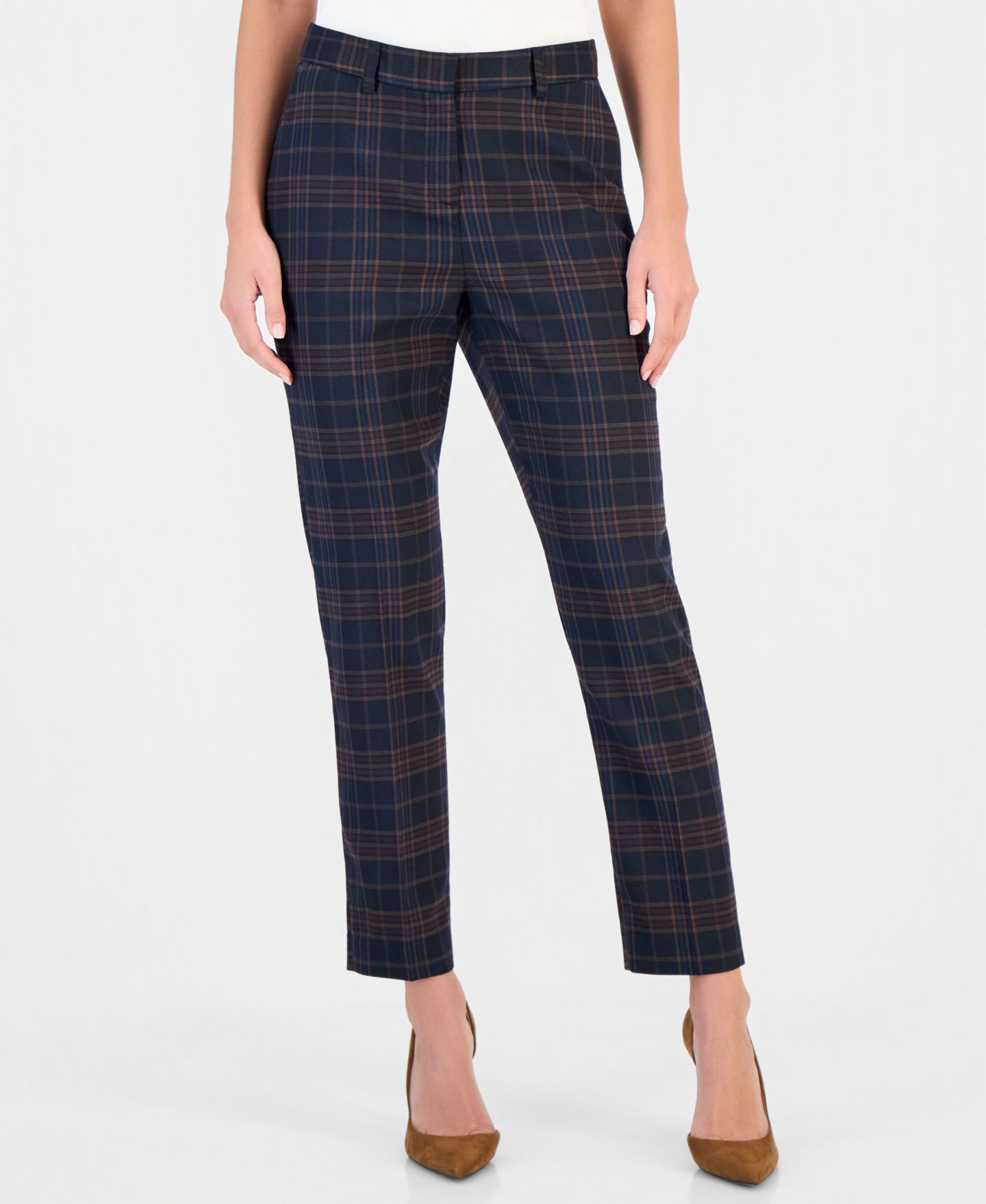 Женские брюки Tahari ASL Plaid Slim Fit Straight, цвет: Тёмно-синий клюквенный — фото 3