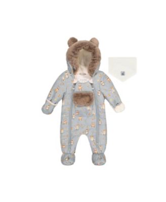 Baby Boy One Piece Snowsuit Adapted for Car Seats Animal Print