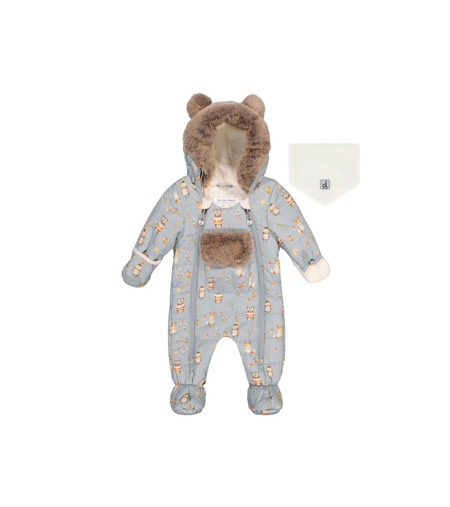 Baby Boy One Piece Snowsuit Adapted for Car Seats Animal Print