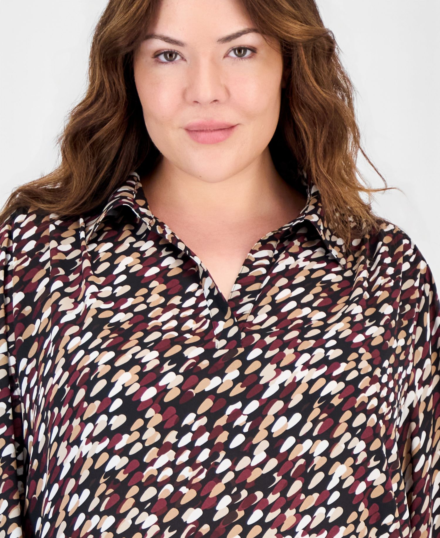Plus Size V-Neck Long Roll-Tab Sleeves Blouse