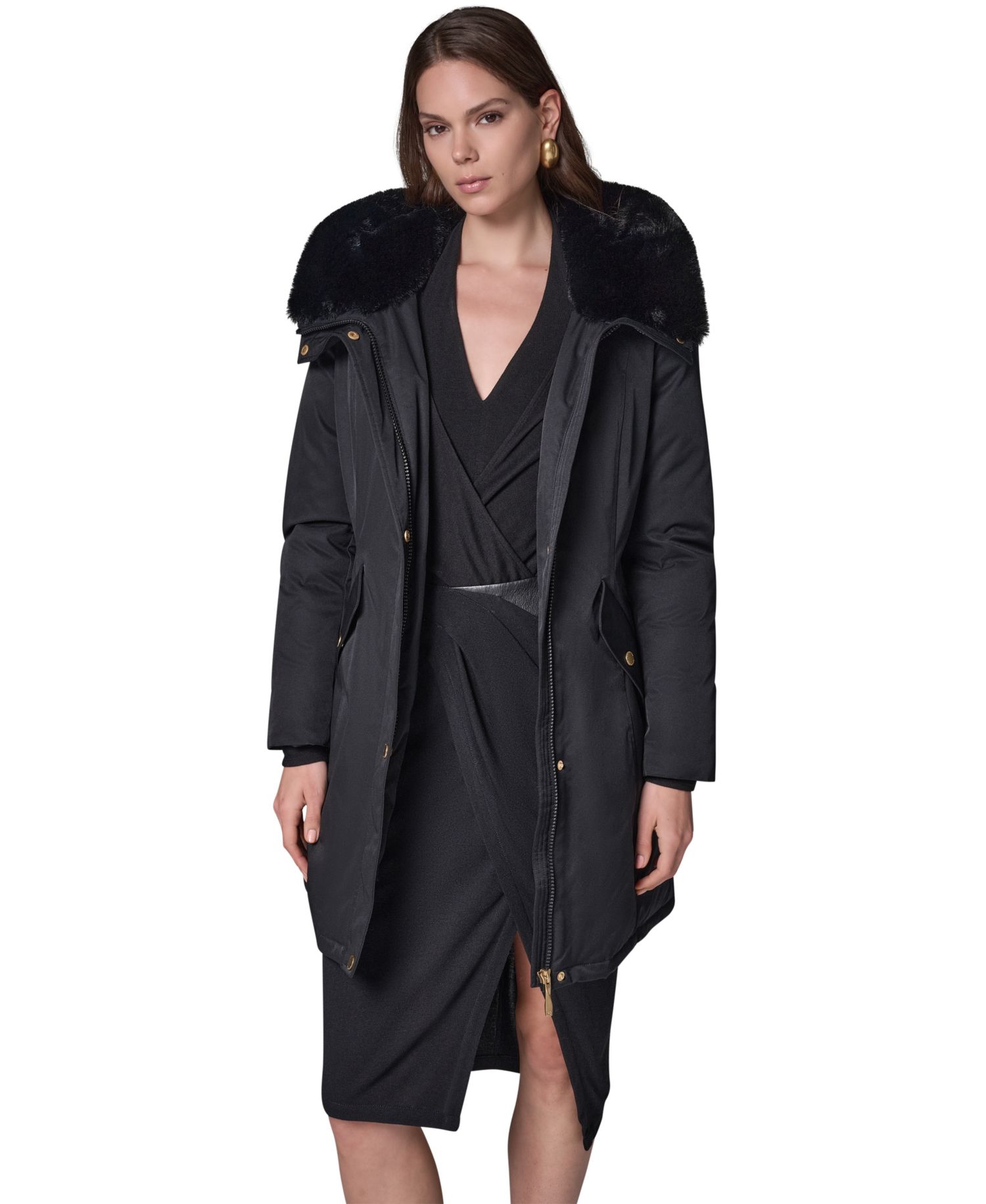 Women's Belted Hooded Mid-Length Puffer Coat