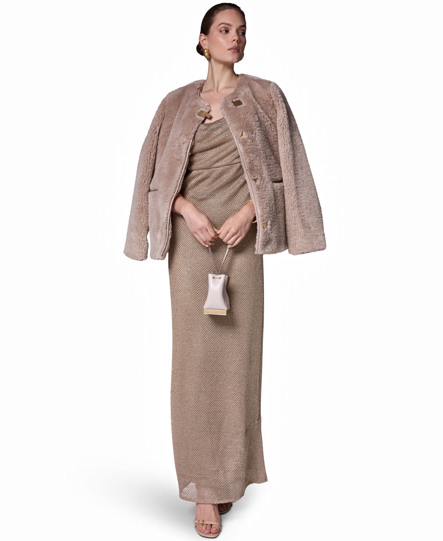 Women's Collarless Buckled Leather Coat