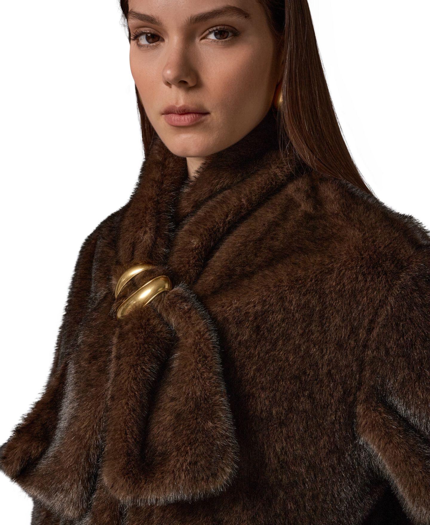Женское короткое пальто из искусственного меха Donna Karan New York с шарфом, цвет: Шоколадный — фото 7