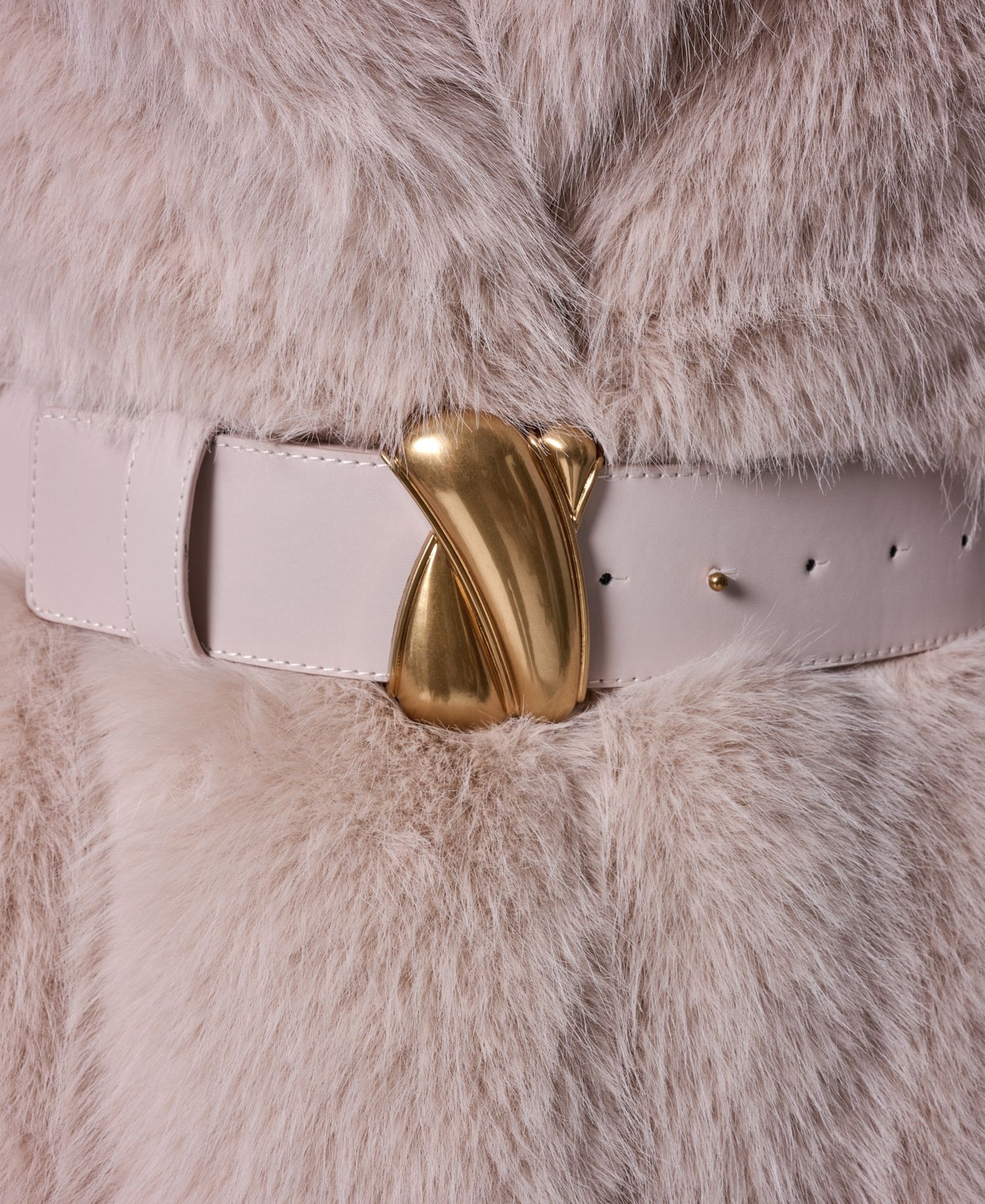 Womens Belted Collared Faux Fur Coat