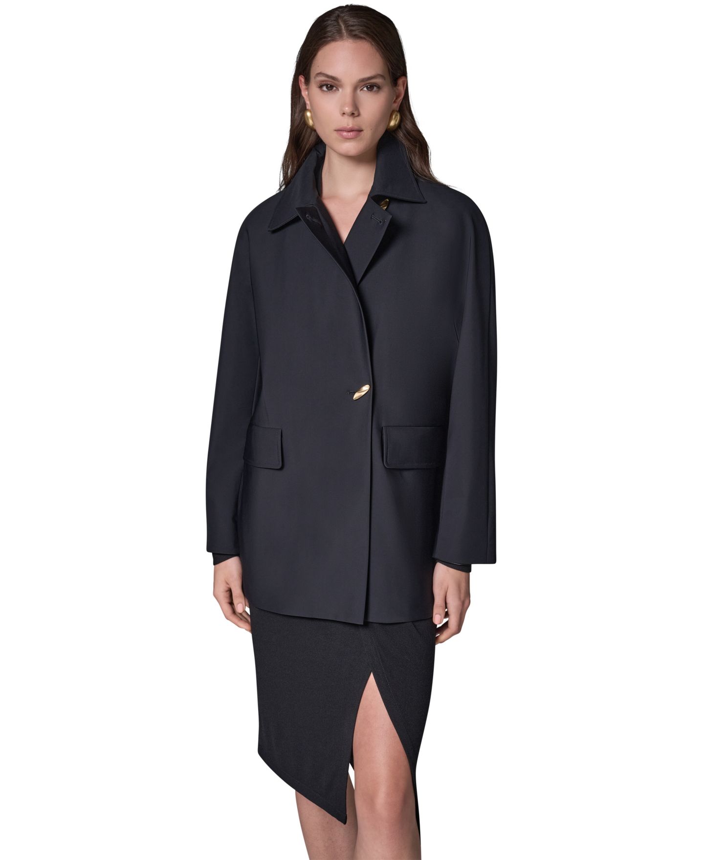 Женские куртки Donna Karan New York Buttoned Water-Resistant Lined Raincoat, цвет: Чёрный — фото 1