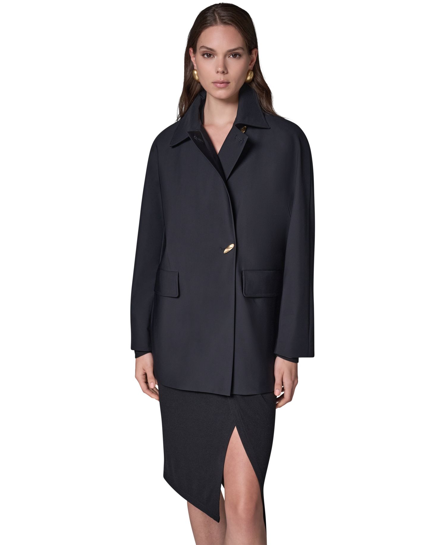 Women's Buttoned Water-Resistant Lined Raincoat