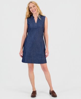 Women's Chambray A-Line Sleeveless Dress