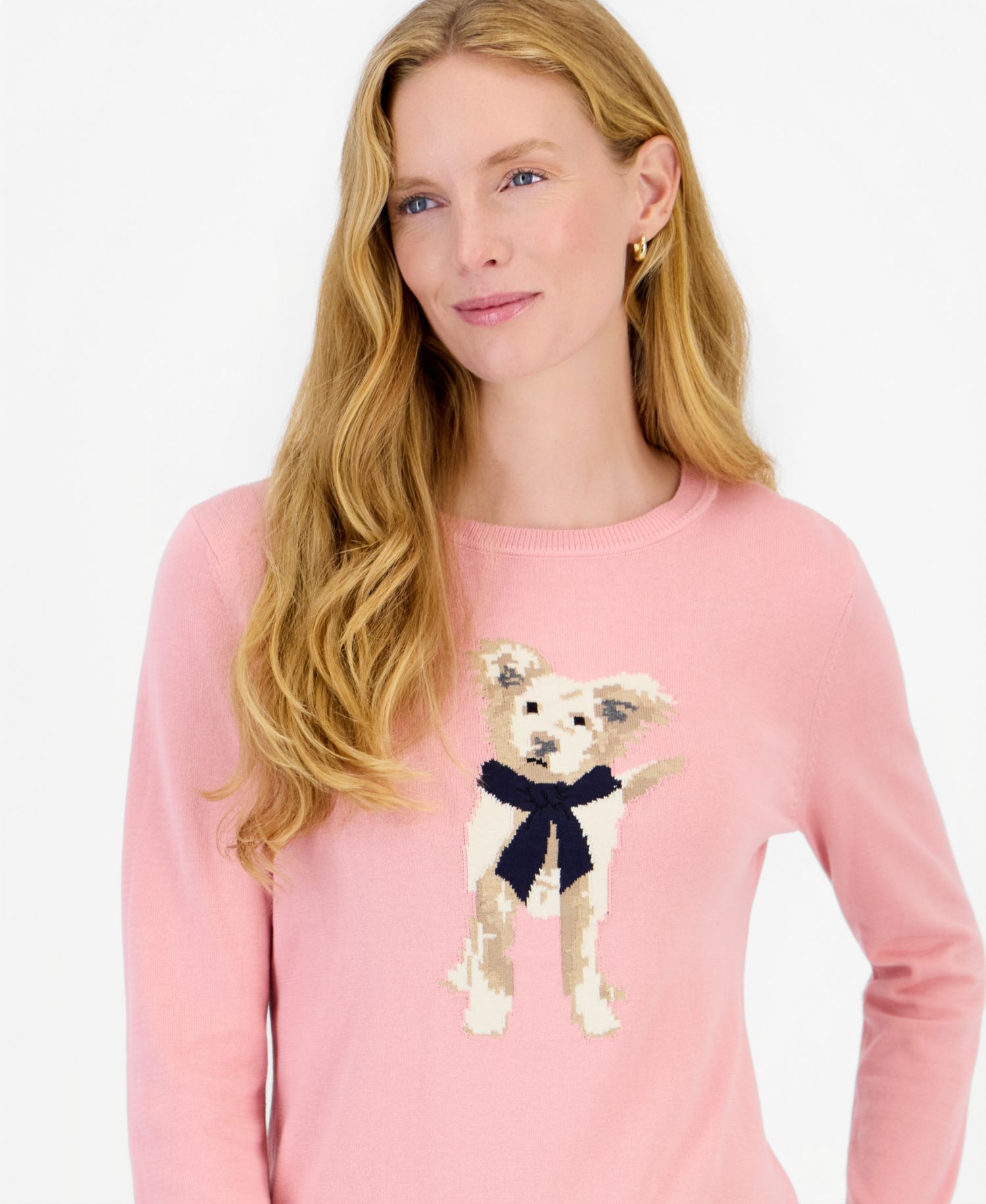Women's Intarsia Dog Cotton Crewneck Sweater