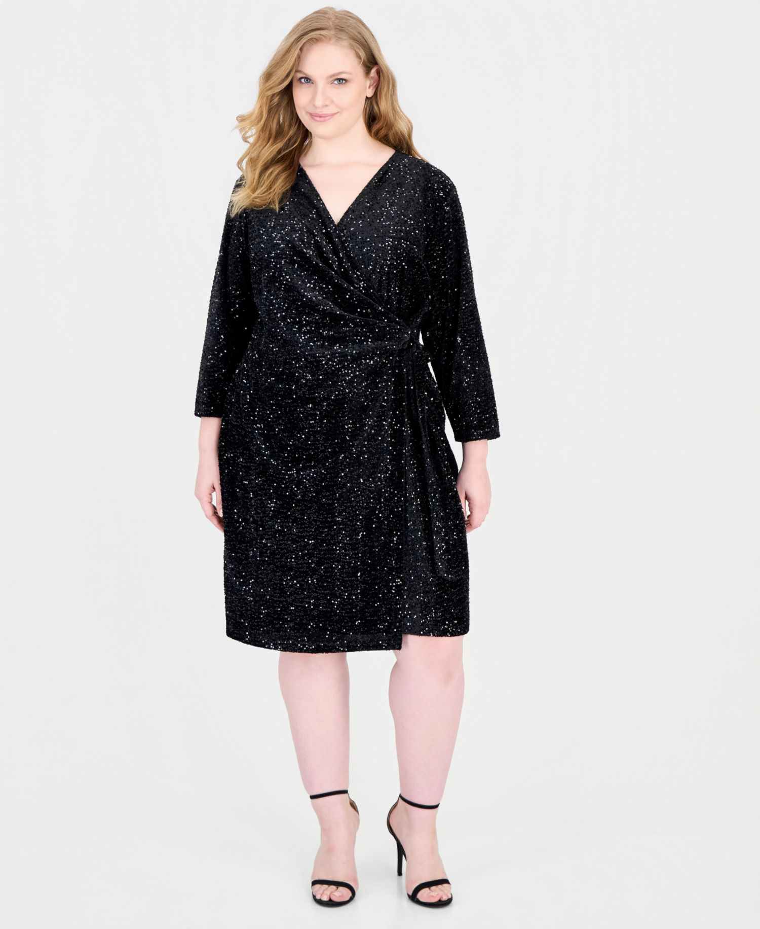 Plus Size Sequin Wrap V-Neck Dress